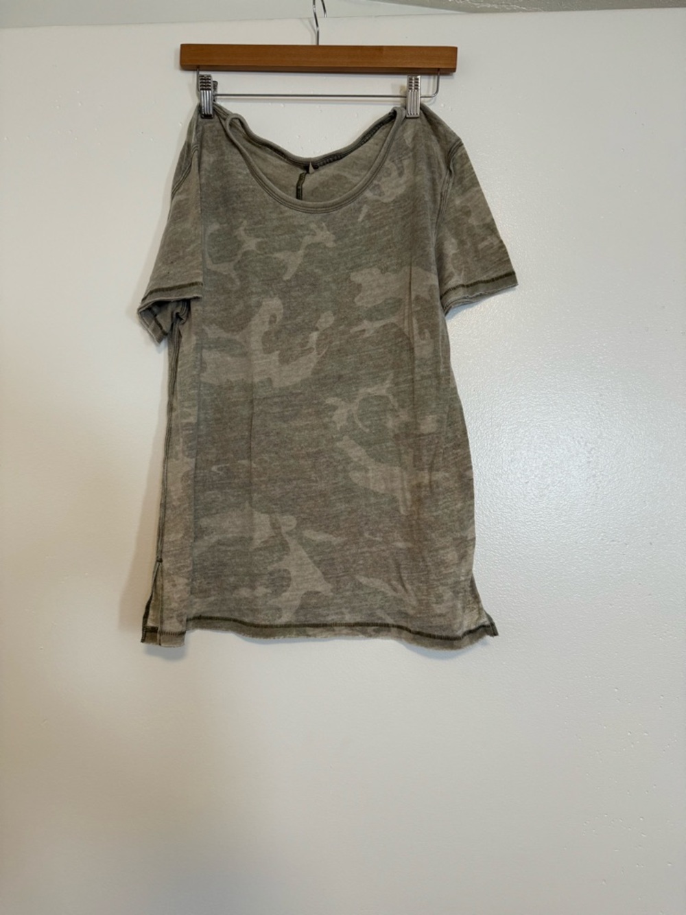 Free People Short Sleeve Camo Tee in Olive/Taupe